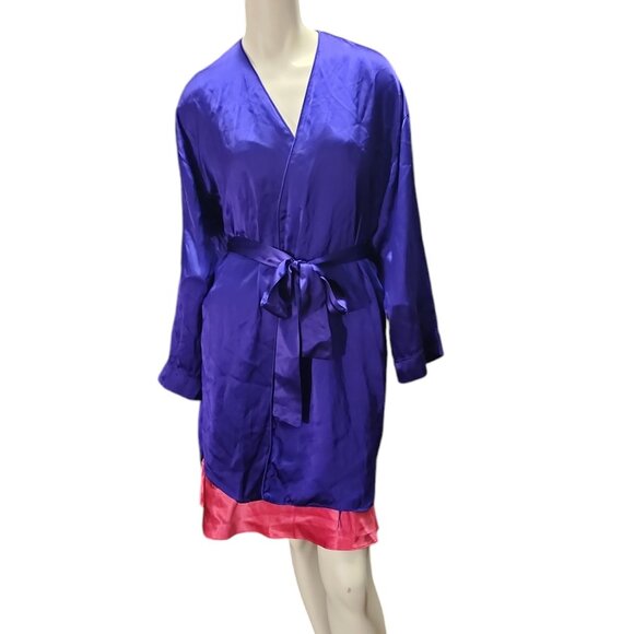 Vtg Victoria's Secret Gold Label Silk One Size Royal Purple Short Belted Robe